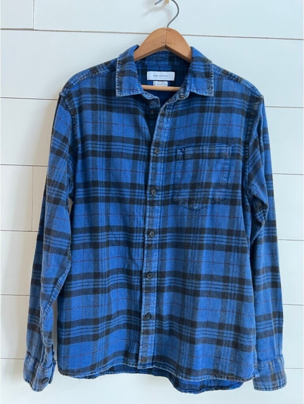 Urban Outfitters Blue and Black Plaid Flannel Shirt Men's M Streetwear Fall